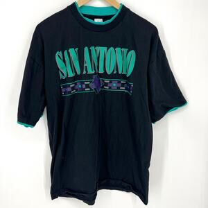 Vintage Tuff Tee Label Double Crew Neck San Antonio Texas T Shirt Black Teal XL